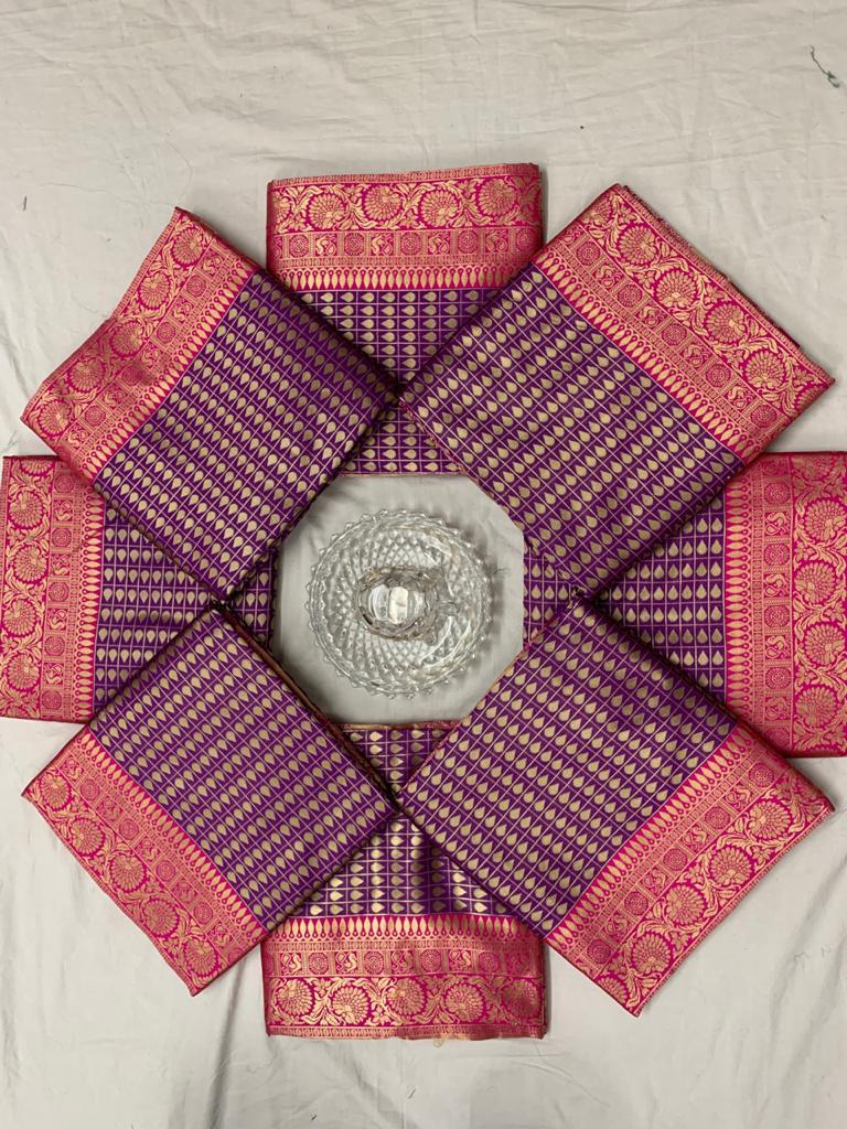Royal Purple Silk Saree with Pink Zari Border