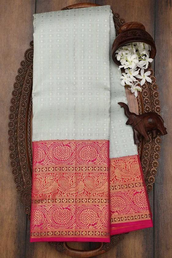 Royal Pink and Mint Green Silk Saree with Rich Zari Border