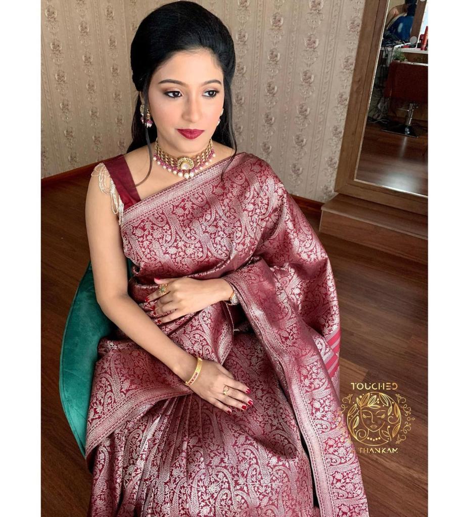 Elegant Maroon Silk Saree with All-Over Woven Motifs