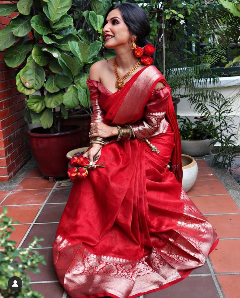 Classic Red Silk Saree with Rich Zari Border