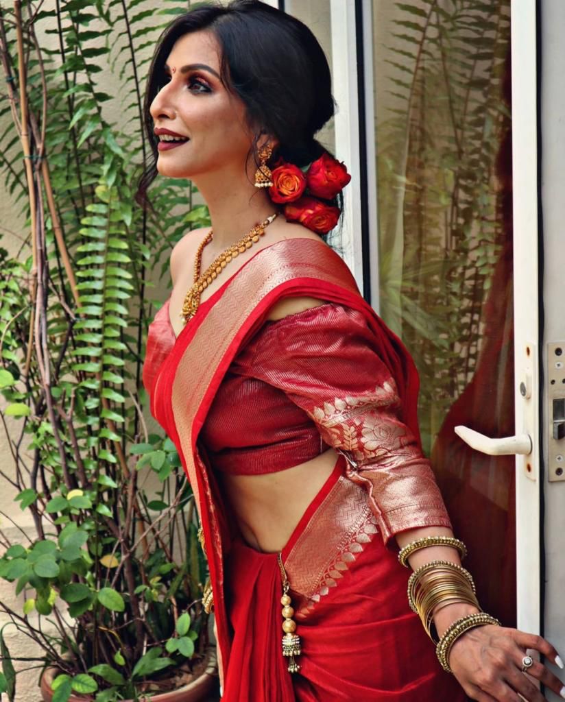 Classic Red Silk Saree with Rich Zari Border