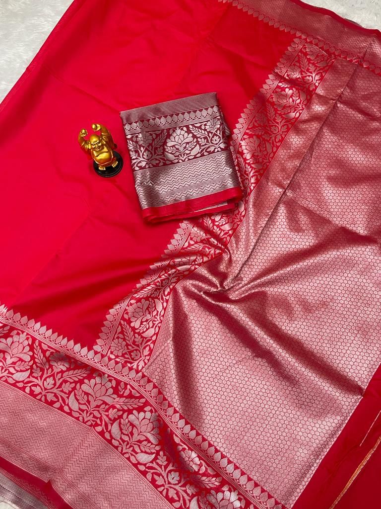 Classic Red Silk Saree with Rich Zari Border