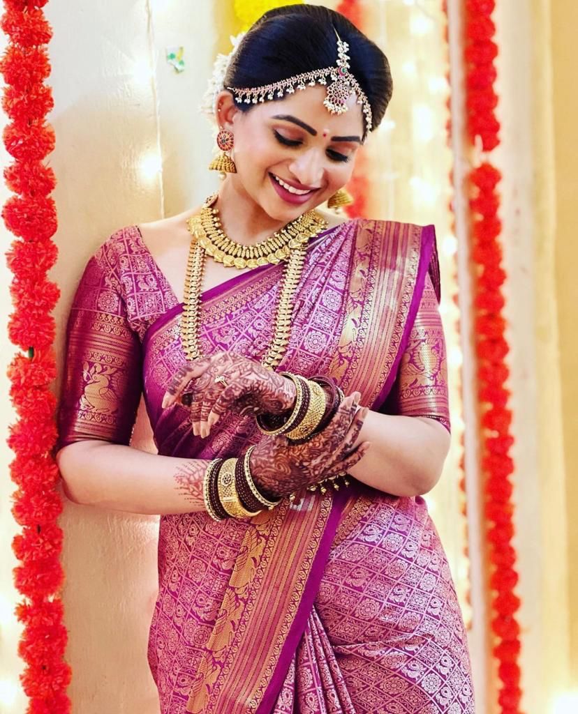 Bridal Pink Kanchipuram Silk Saree with Rich Zari Work