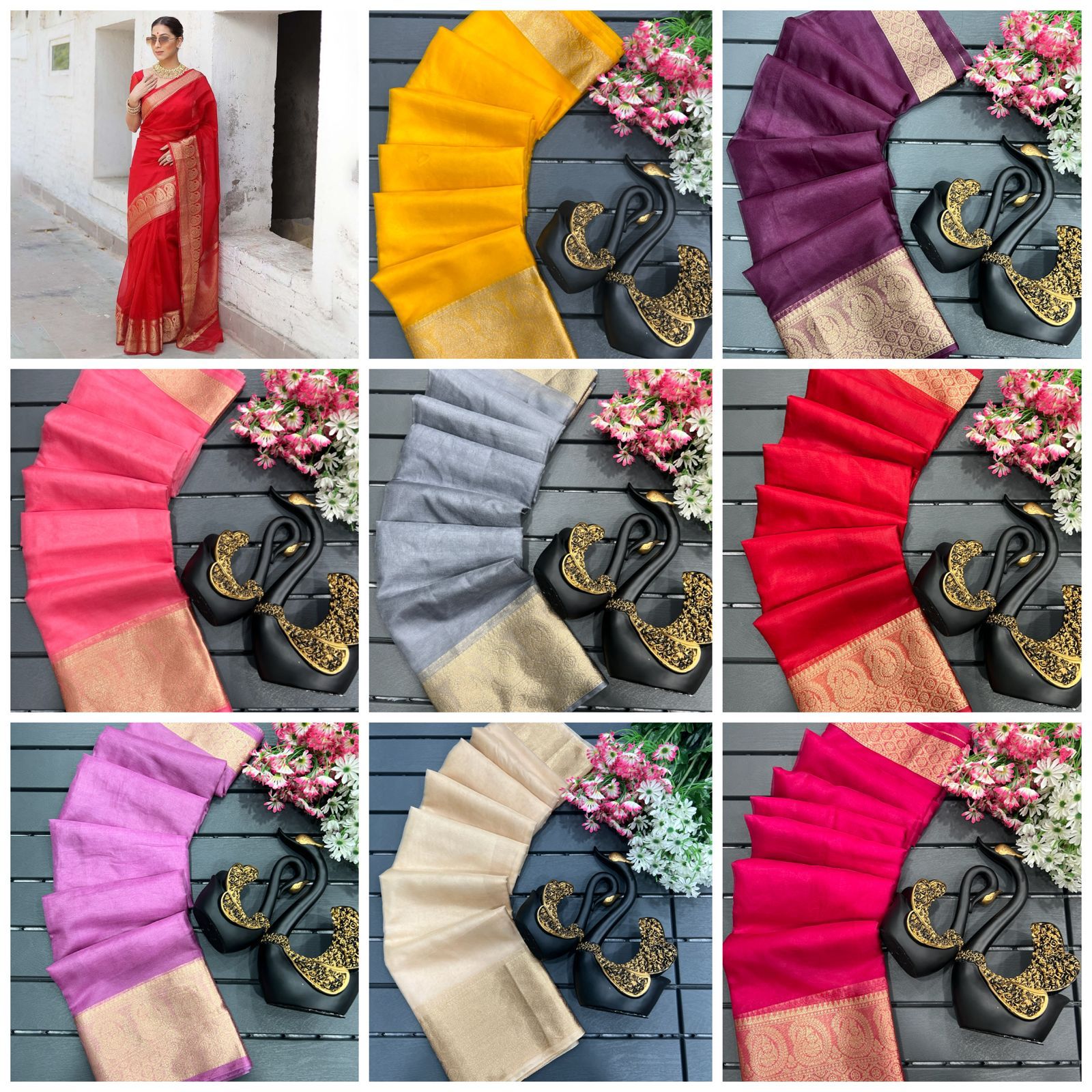 Pure Organza Saree with Chitt Pallu & Copper Zari Border