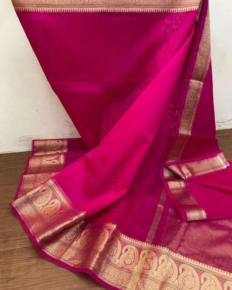 Pure Organza Saree with Chitt Pallu & Copper Zari Border