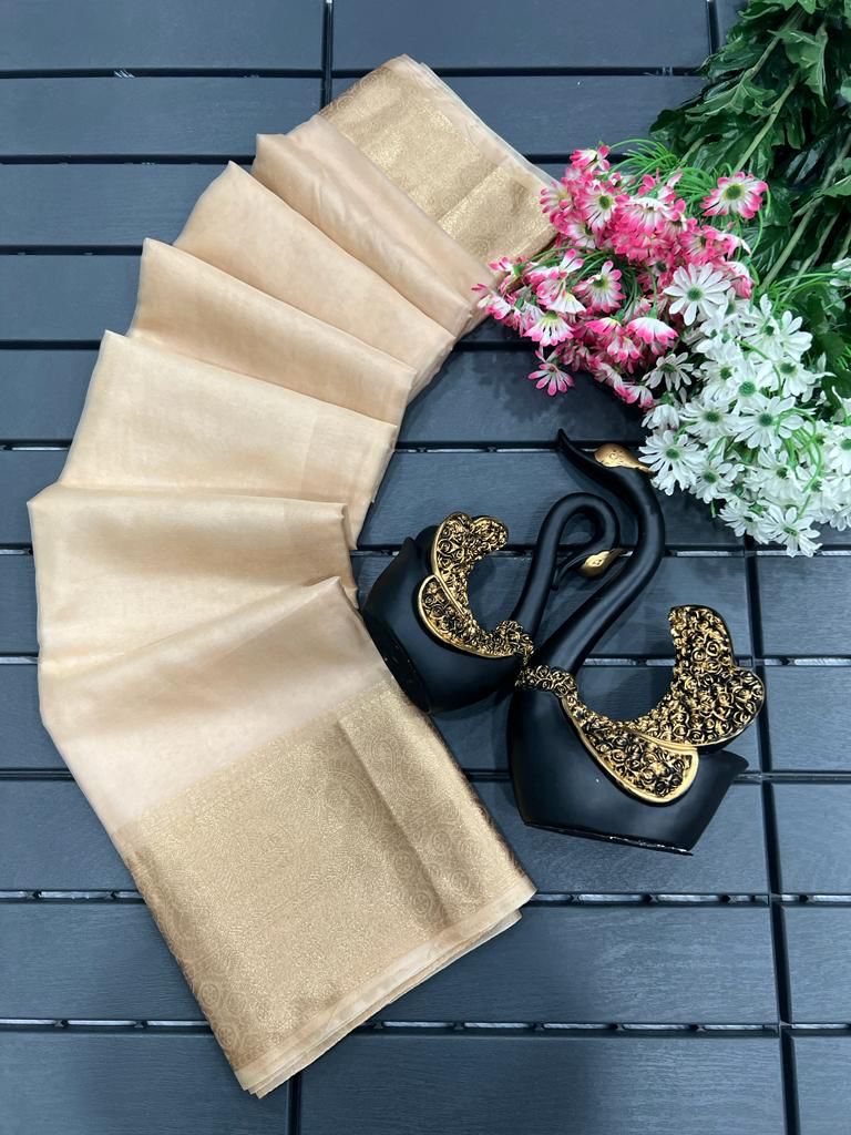 Pure Organza Saree with Chitt Pallu & Copper Zari Border