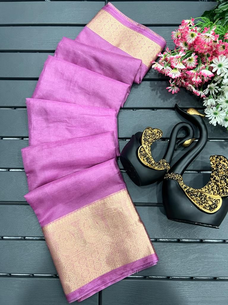 Pure Organza Saree with Chitt Pallu & Copper Zari Border