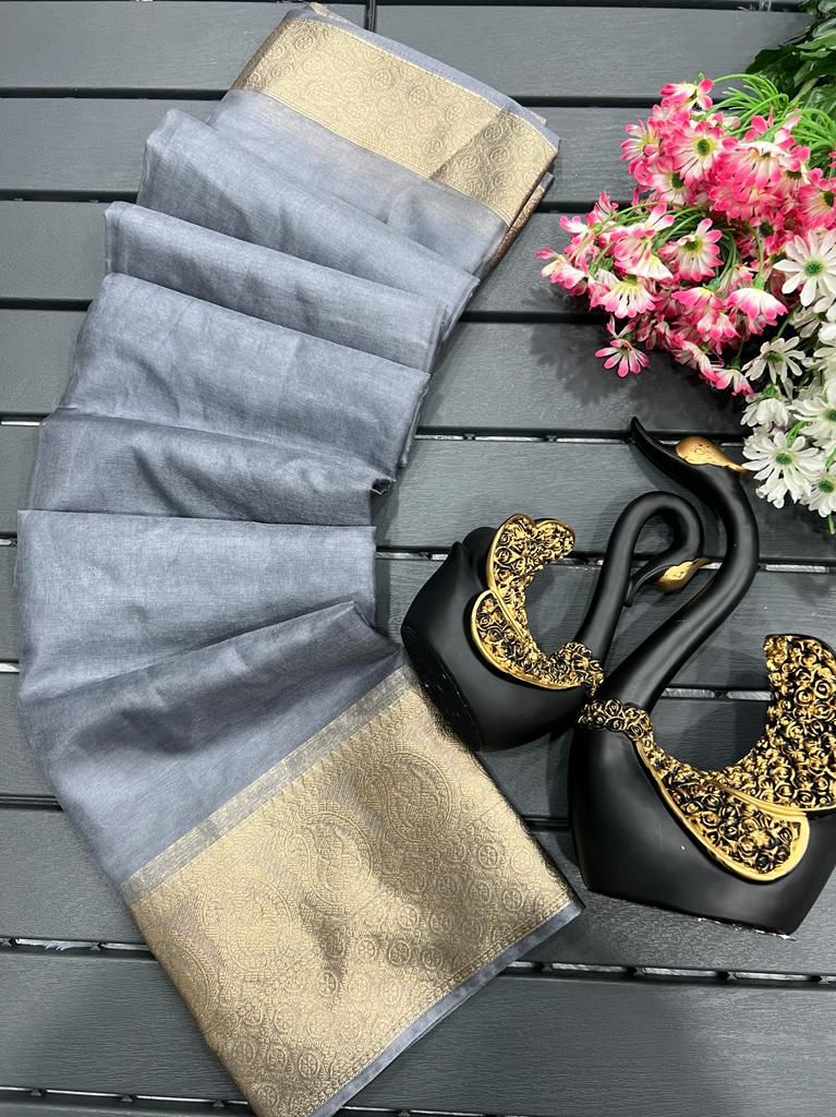 Pure Organza Saree with Chitt Pallu & Copper Zari Border