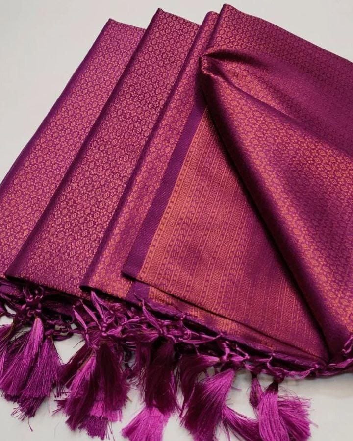 Elegant Wine Purple Soft Silk Saree with Subtle Golden Weaving