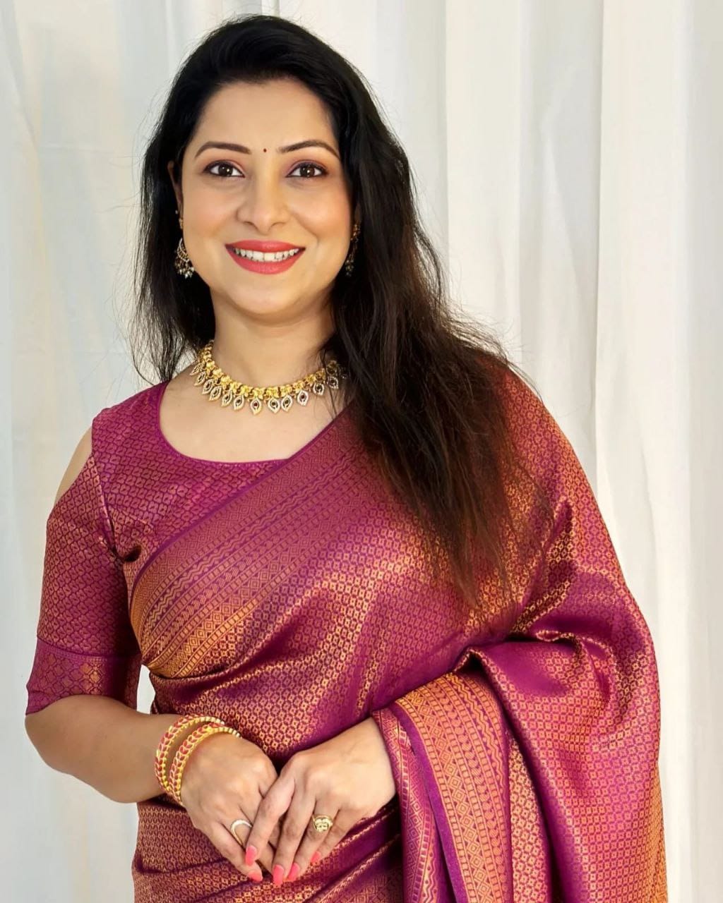 Elegant Wine Purple Soft Silk Saree with Subtle Golden Weaving