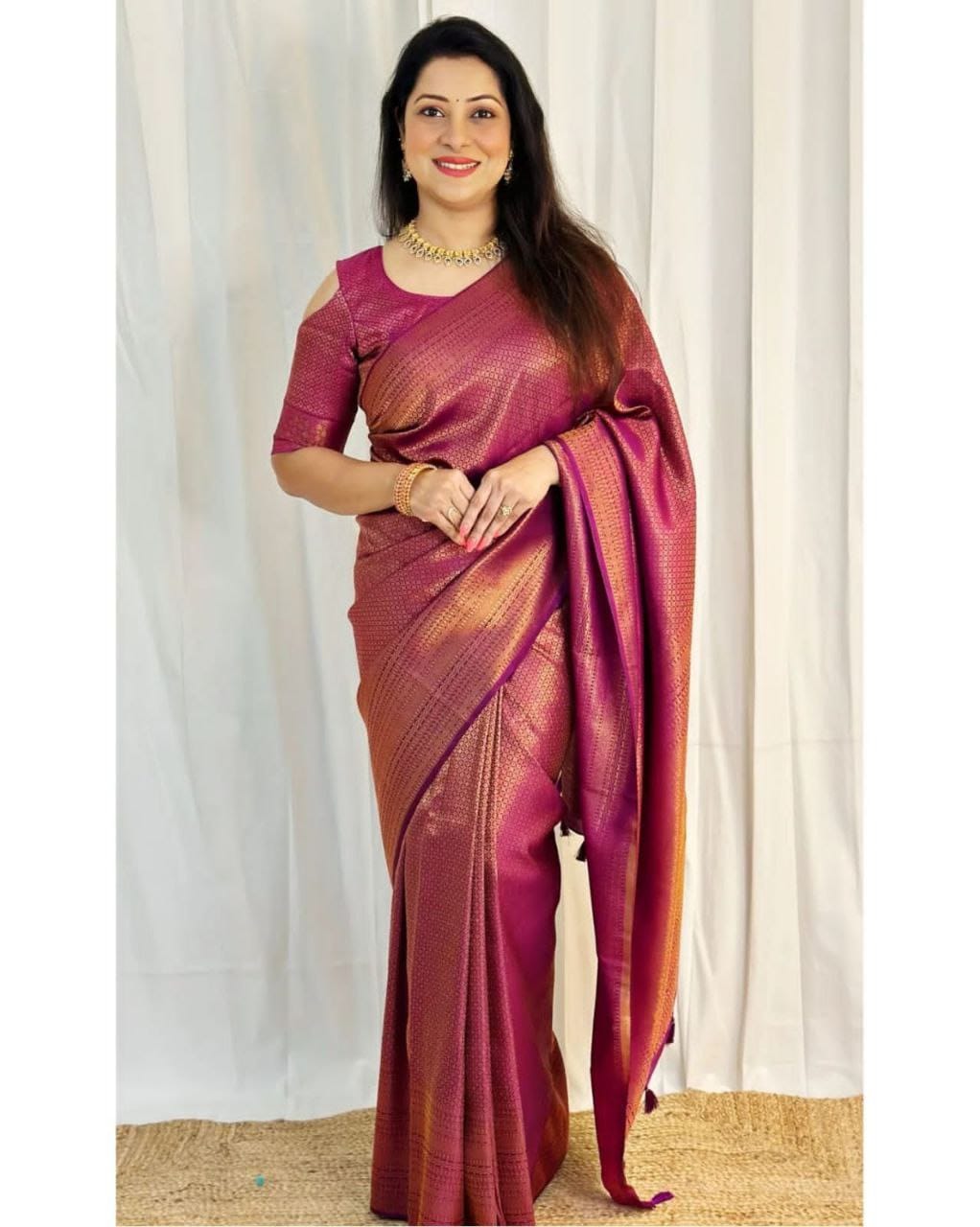 Elegant Wine Purple Soft Silk Saree with Subtle Golden Weaving