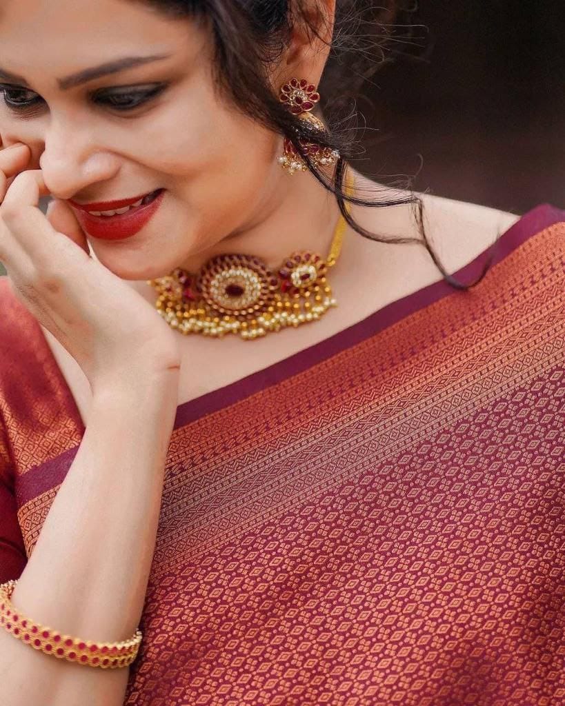 Classic Copper Brown Soft Silk Saree with Elegant Self Weaving