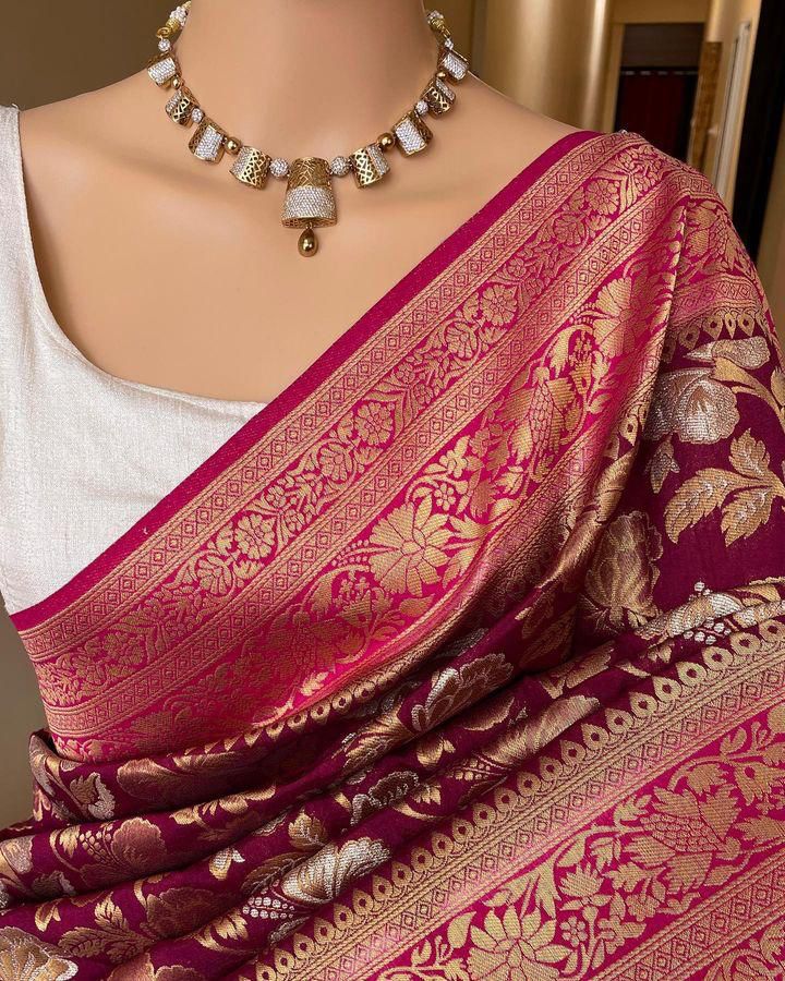 Elegant Organic Banarasi Lichi Silk Wedding Saree