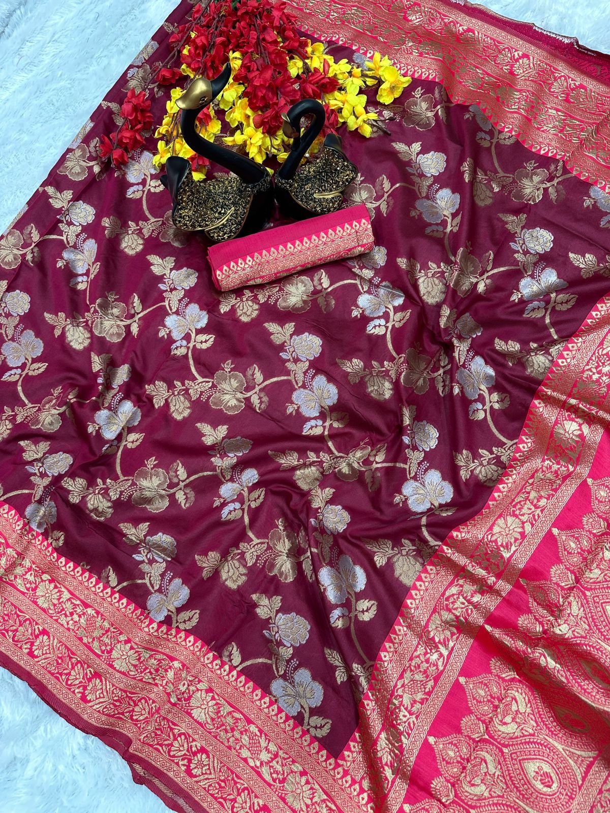 Elegant Organic Banarasi Lichi Silk Wedding Saree