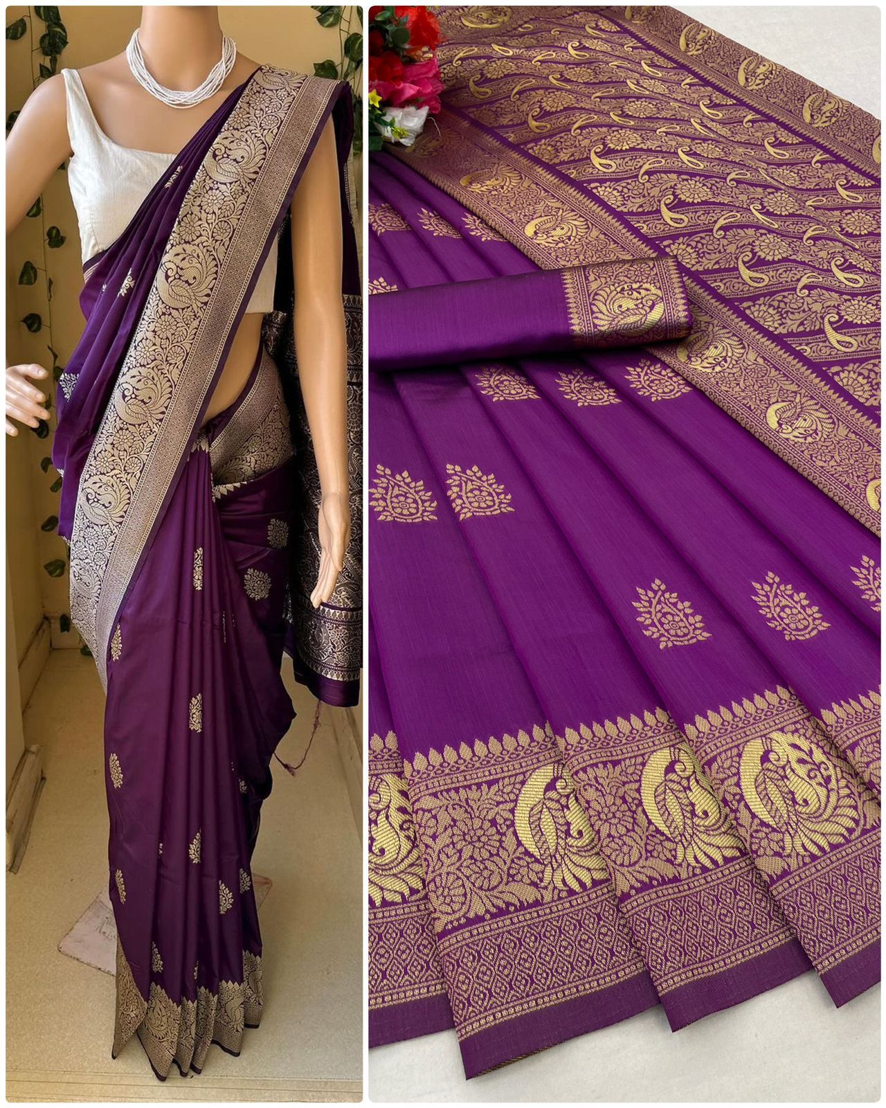 Ultra Lightweight Organic Banarasi Lichi Silk Wedding Saree