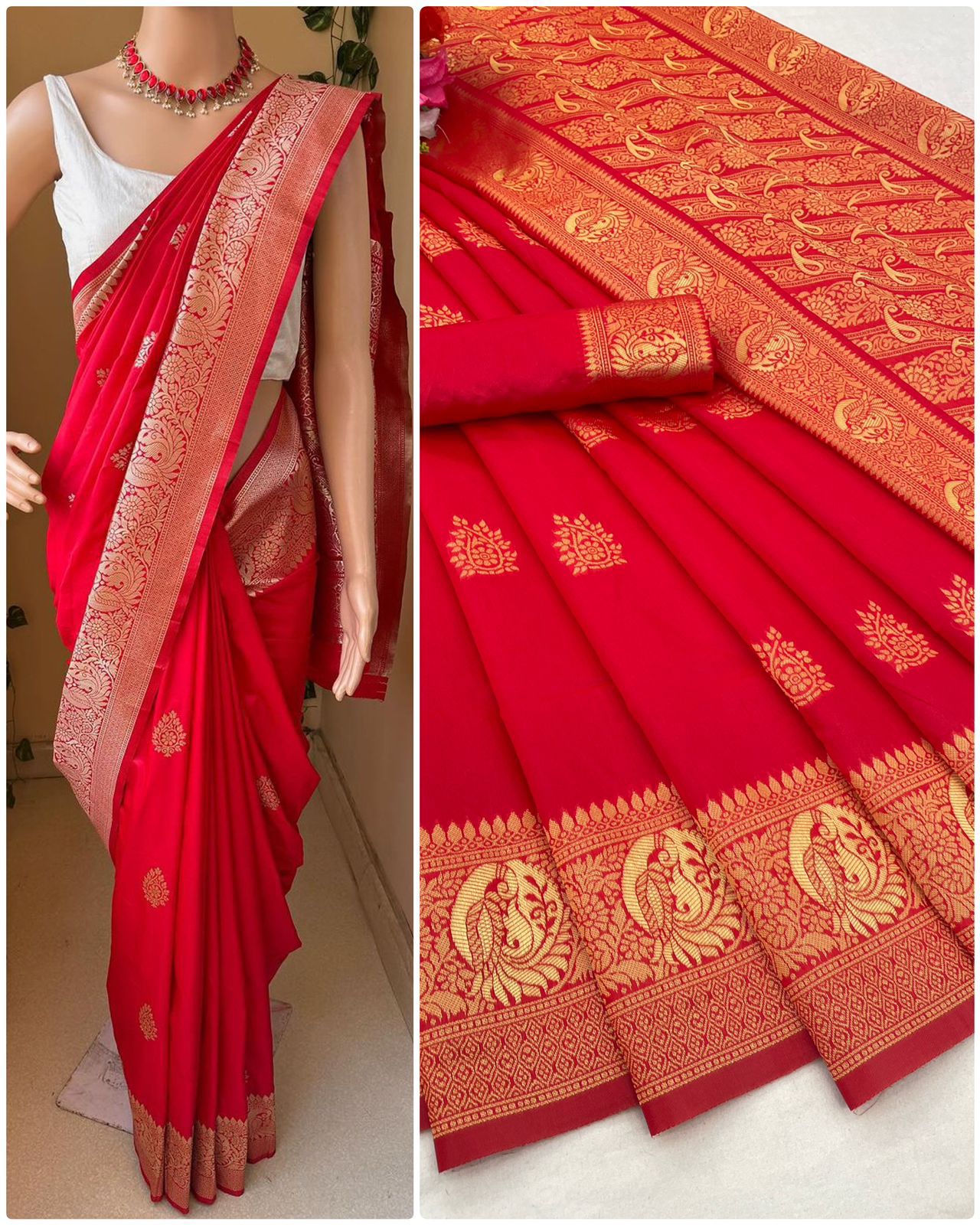 Ultra Lightweight Organic Banarasi Lichi Silk Wedding Saree