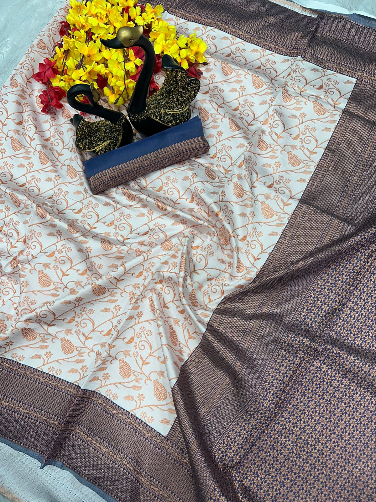 Elegant Organic Banarasi Lichi Silk Wedding Saree