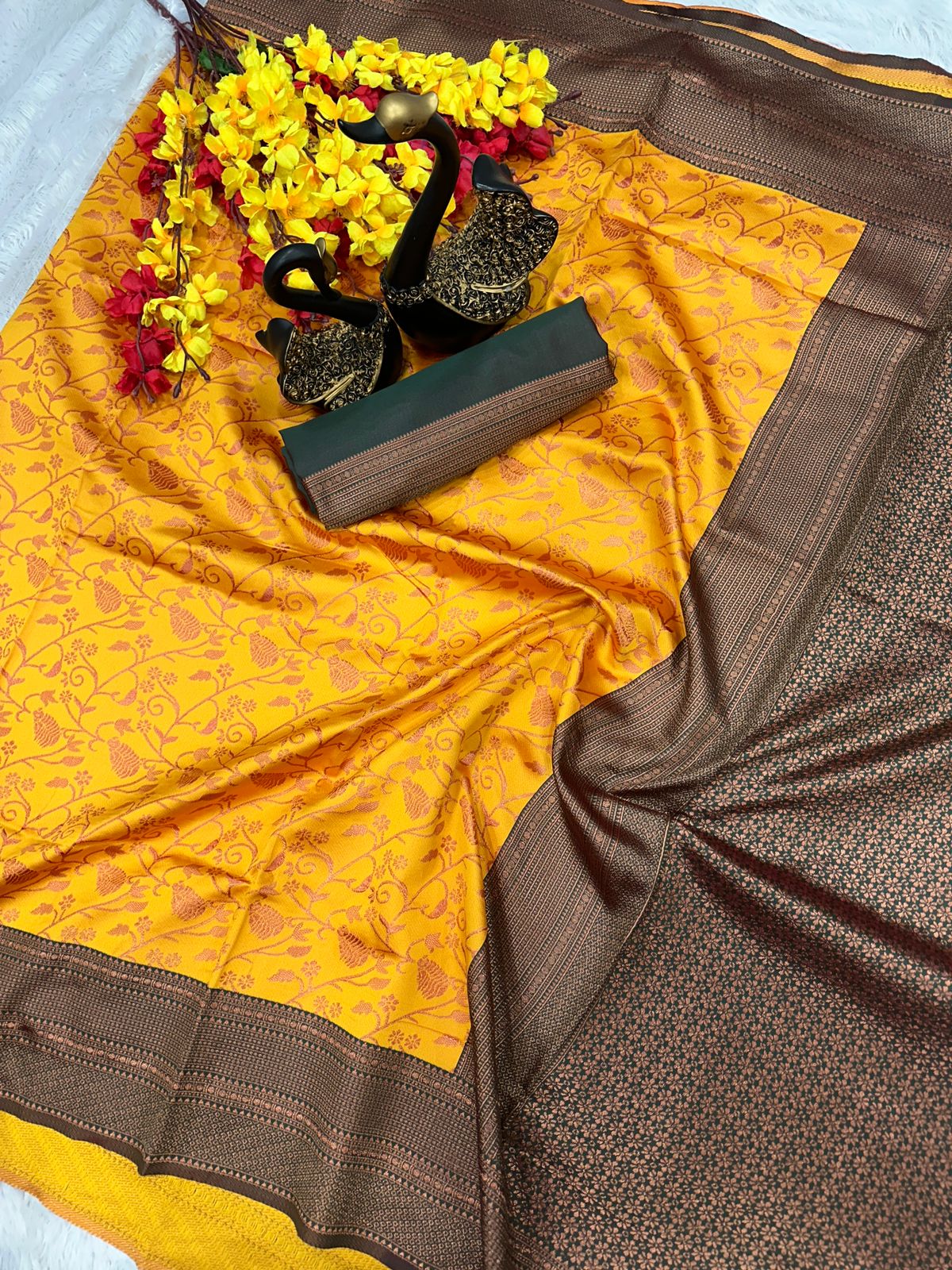 Elegant Organic Banarasi Lichi Silk Wedding Saree