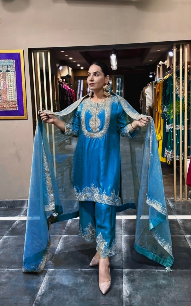 Elegant Chinon Sharara Set with Heavy Embroidery