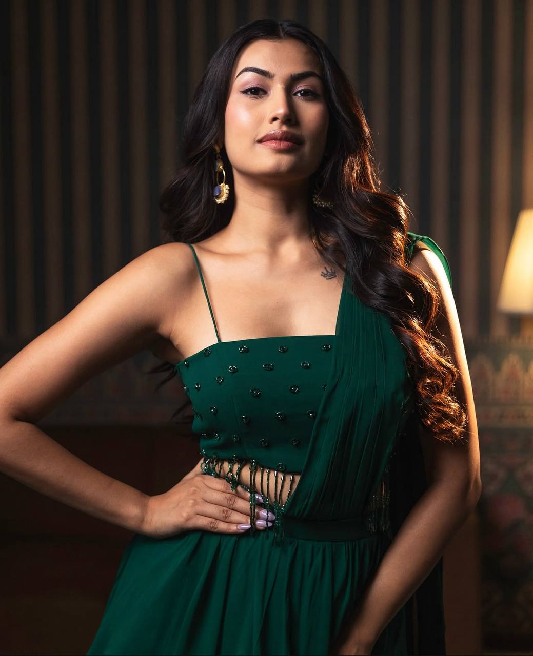 Emerald Green Georgette Lehenga Set with Cutdana Blouse