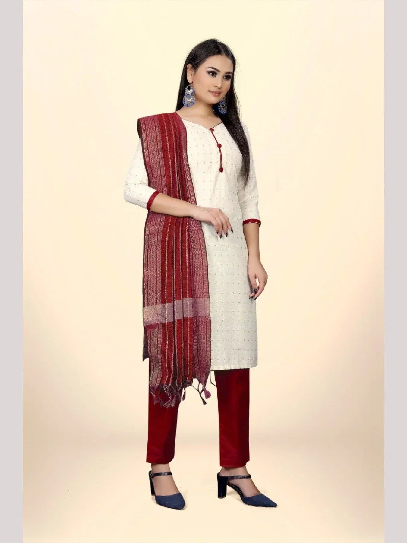 Elegant Cotton Jacquard Dress Material With Cotton Bottom And Dupatta