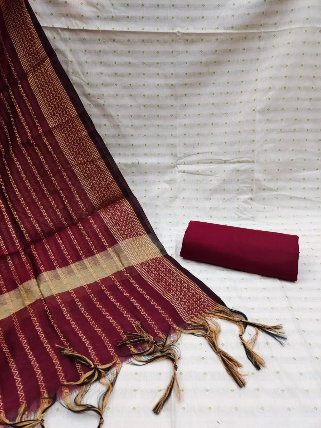 Elegant Cotton Jacquard Dress Material With Cotton Bottom And Dupatta