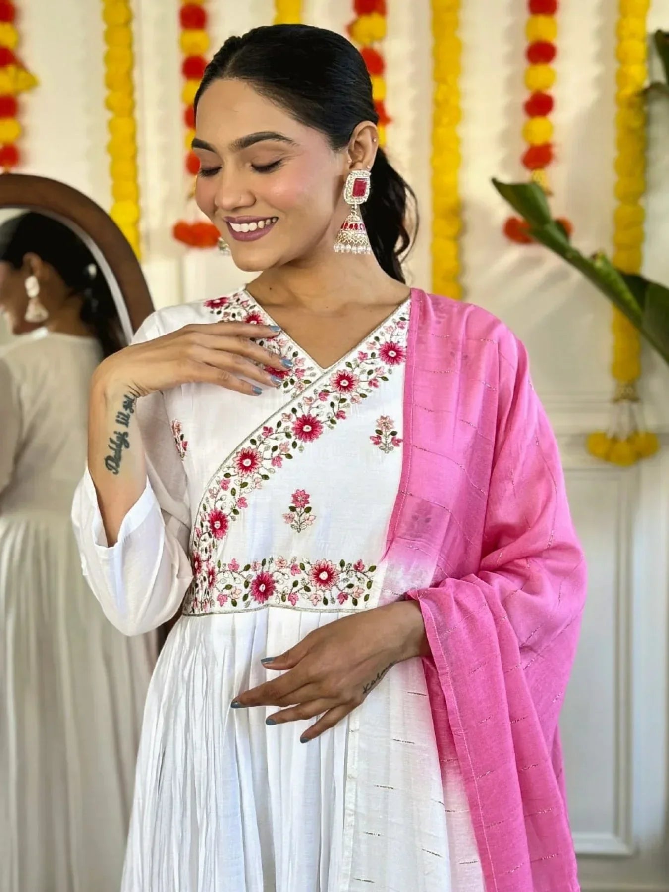 Exclusive White Embroidered Designer Angrakha Kurta Set 2025