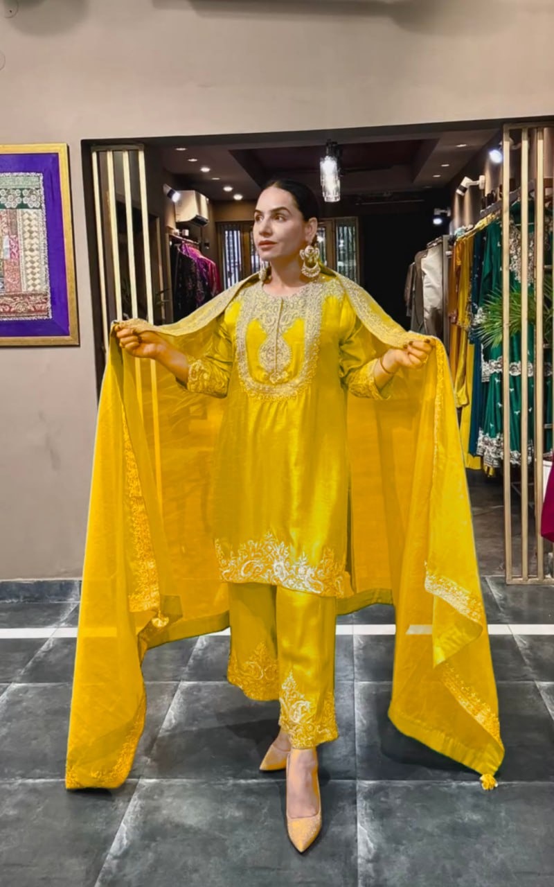 Elegant Chinon Sharara Set with Heavy Embroidery