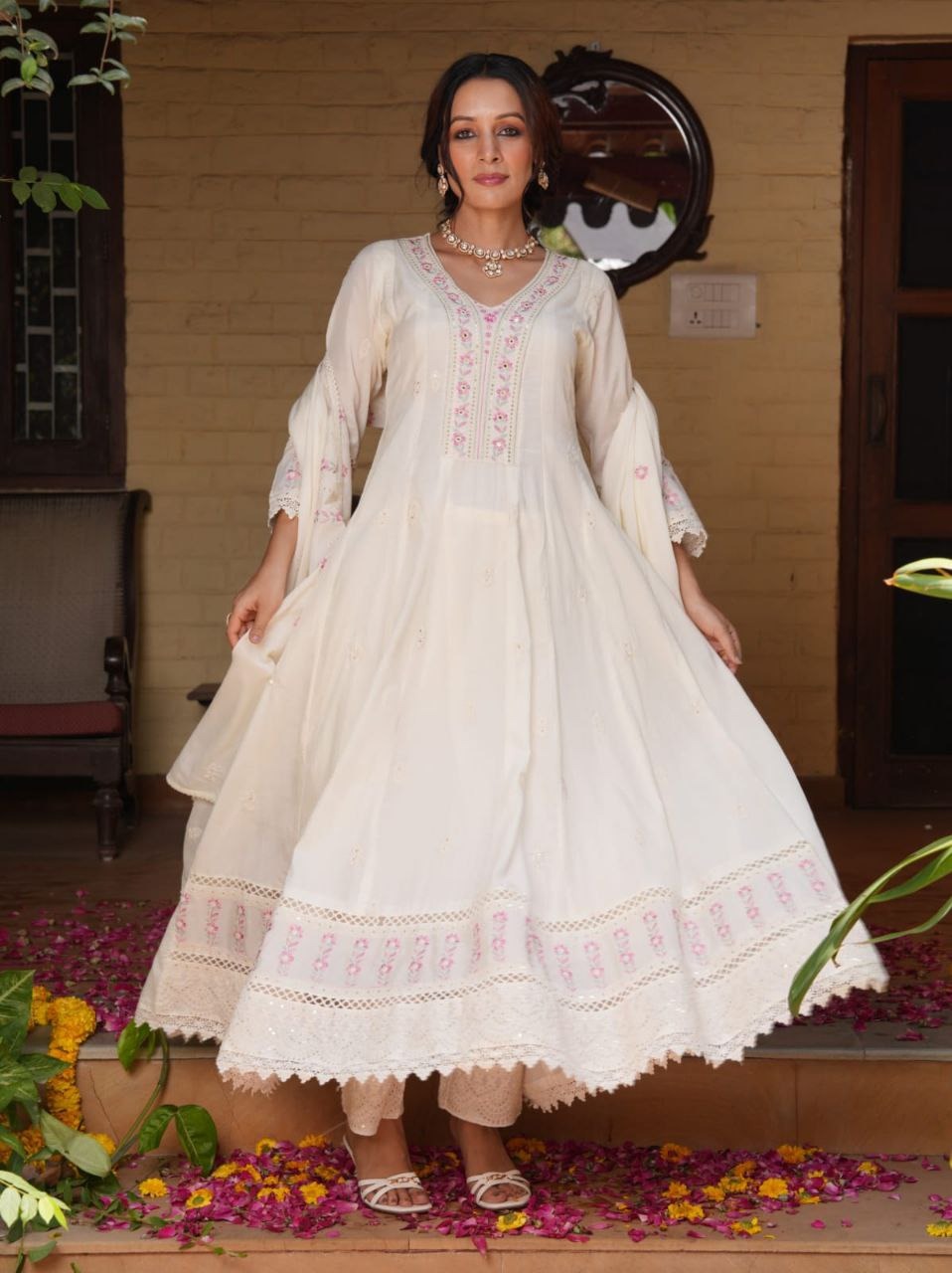 Mul Chanderi Cotton Kurta Plazo Set with Handwork Dupatta