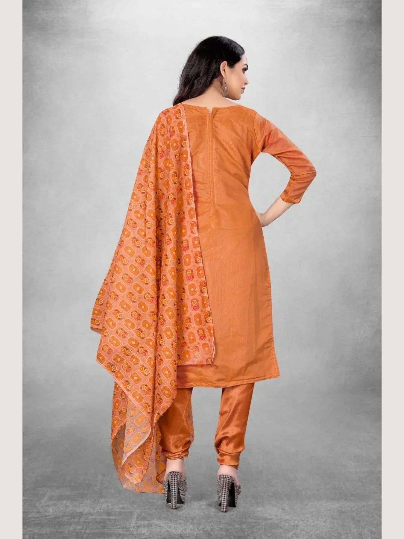 Luxurious Orange Color Chanderi Dress Material Collection At Wholesale Rate