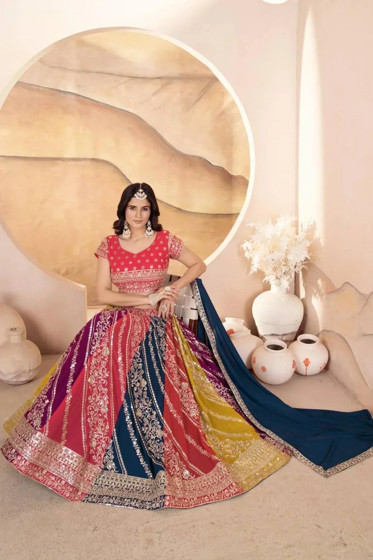 Multi Color Faux Georgette Lehenga Collection By Royal Export