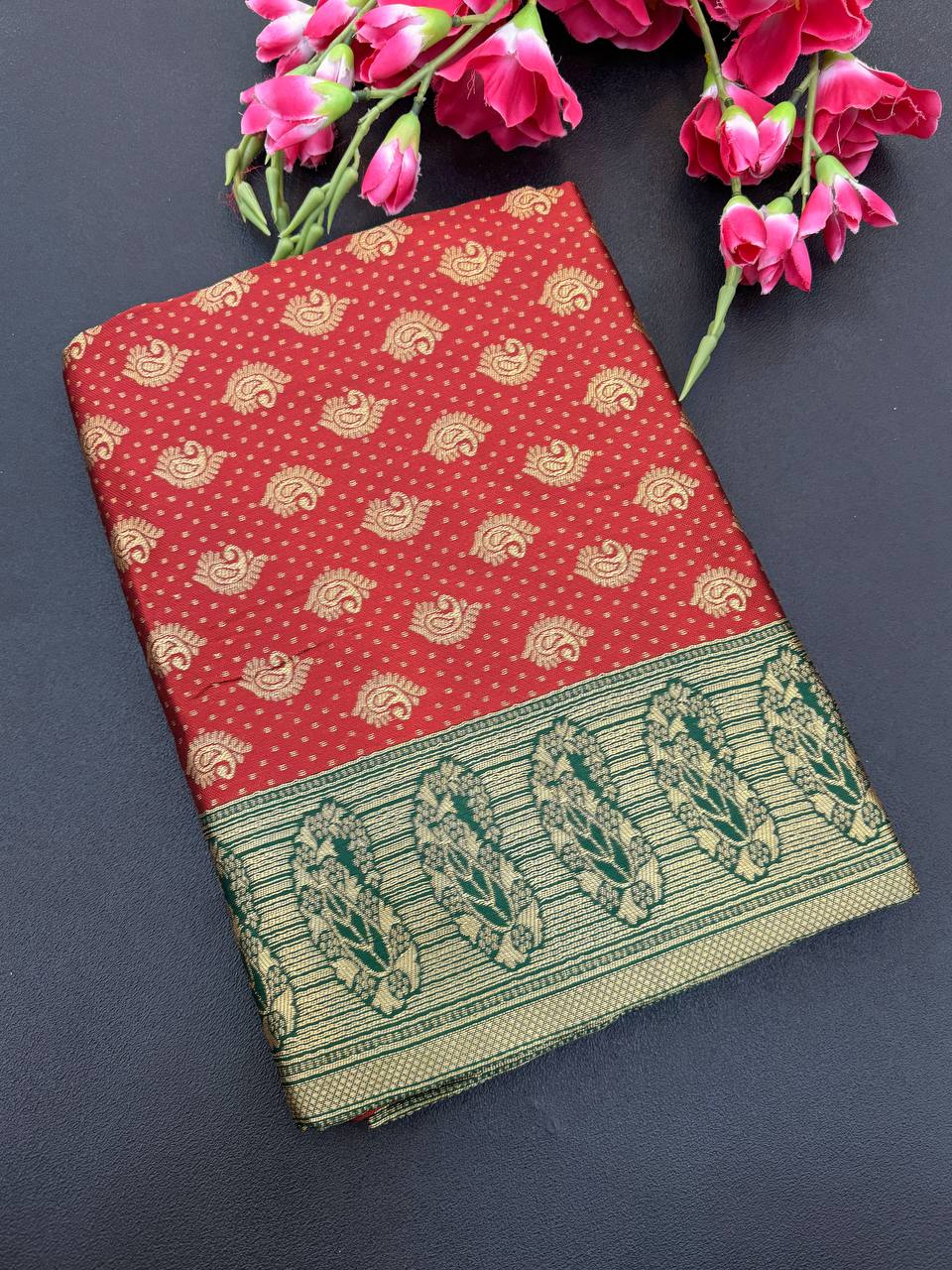 Elegant Organic Banarasi Lichi Silk Wedding Saree