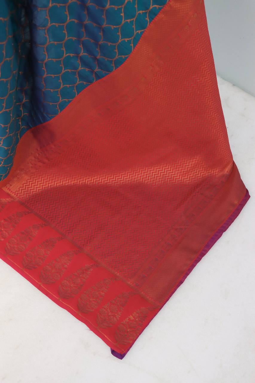Premium Kanjivaram Soft Silk Saree with Copper Zari Jaal