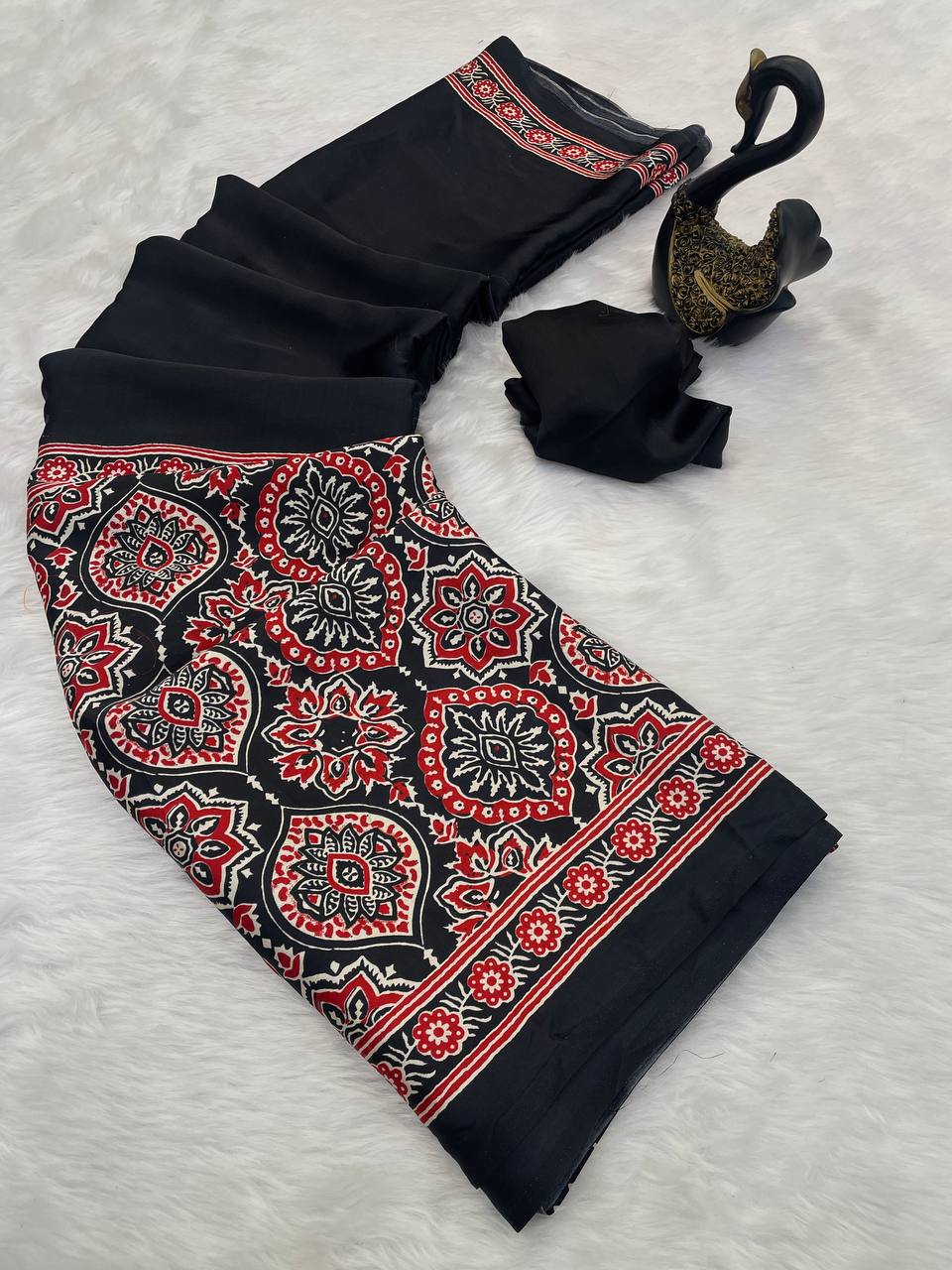 Original Ajrakh Semi Gaji Silk Bandhej Saree