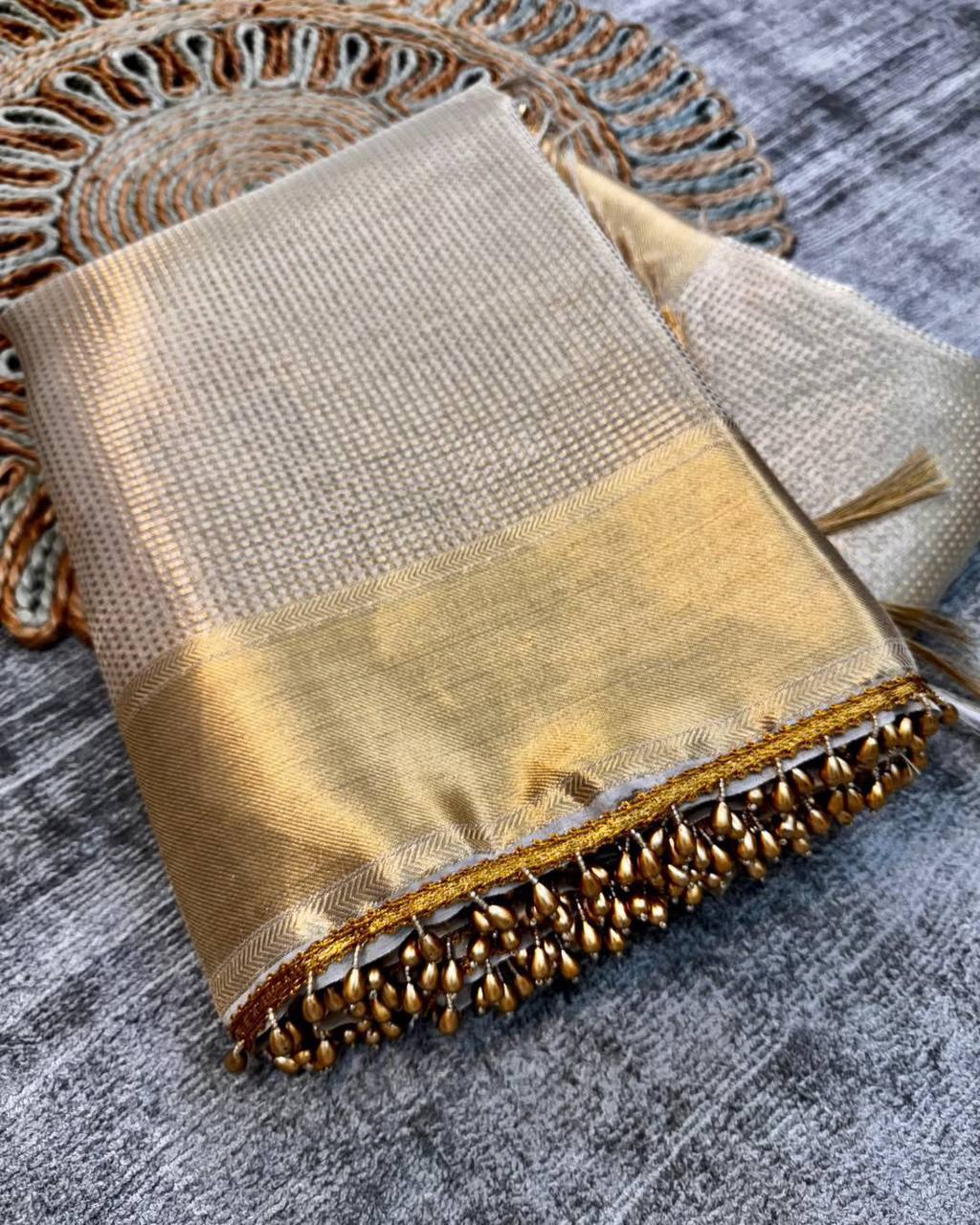 Nayanthara Inspired Banarasi Golden Tissue Silk Saree