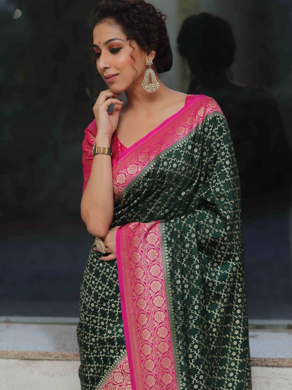 Organic Banarasi Lichi Silk Wedding Saree – Rich & Comfortable