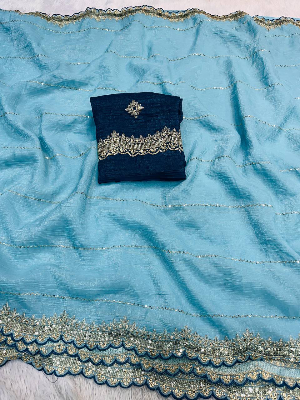 Soft Crunchy Fabric Designer Saree with Sequins & Zari Work