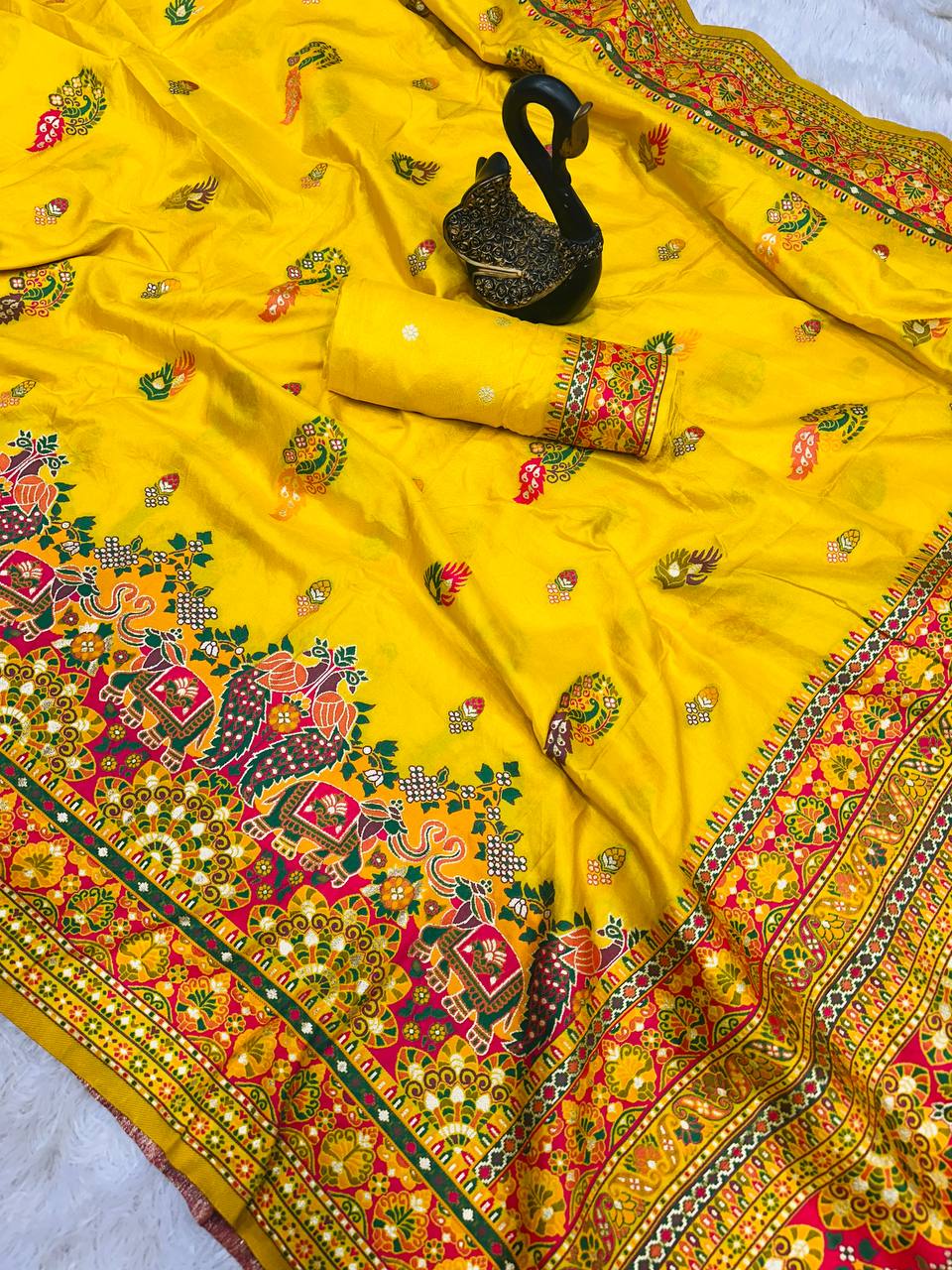 Hand Dyed Rajwadi Pashmina Silk Saree with Kashmiri Woven Pallu
