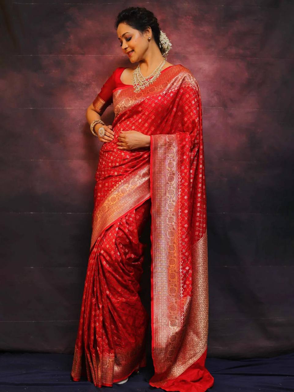 Elegant Organic Banarasi Lichi Silk Wedding Saree