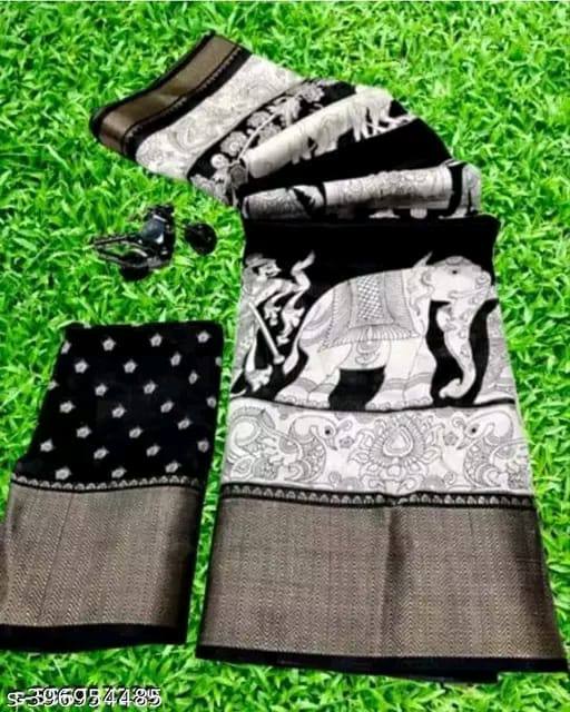 Pure Dola Silk Saree with HD Kalamkari Print & Jacquard Border