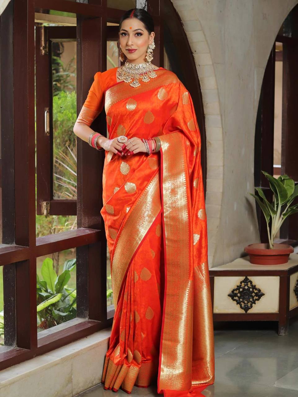 Lightweight Organic Banarasi Lichi Silk Wedding Saree