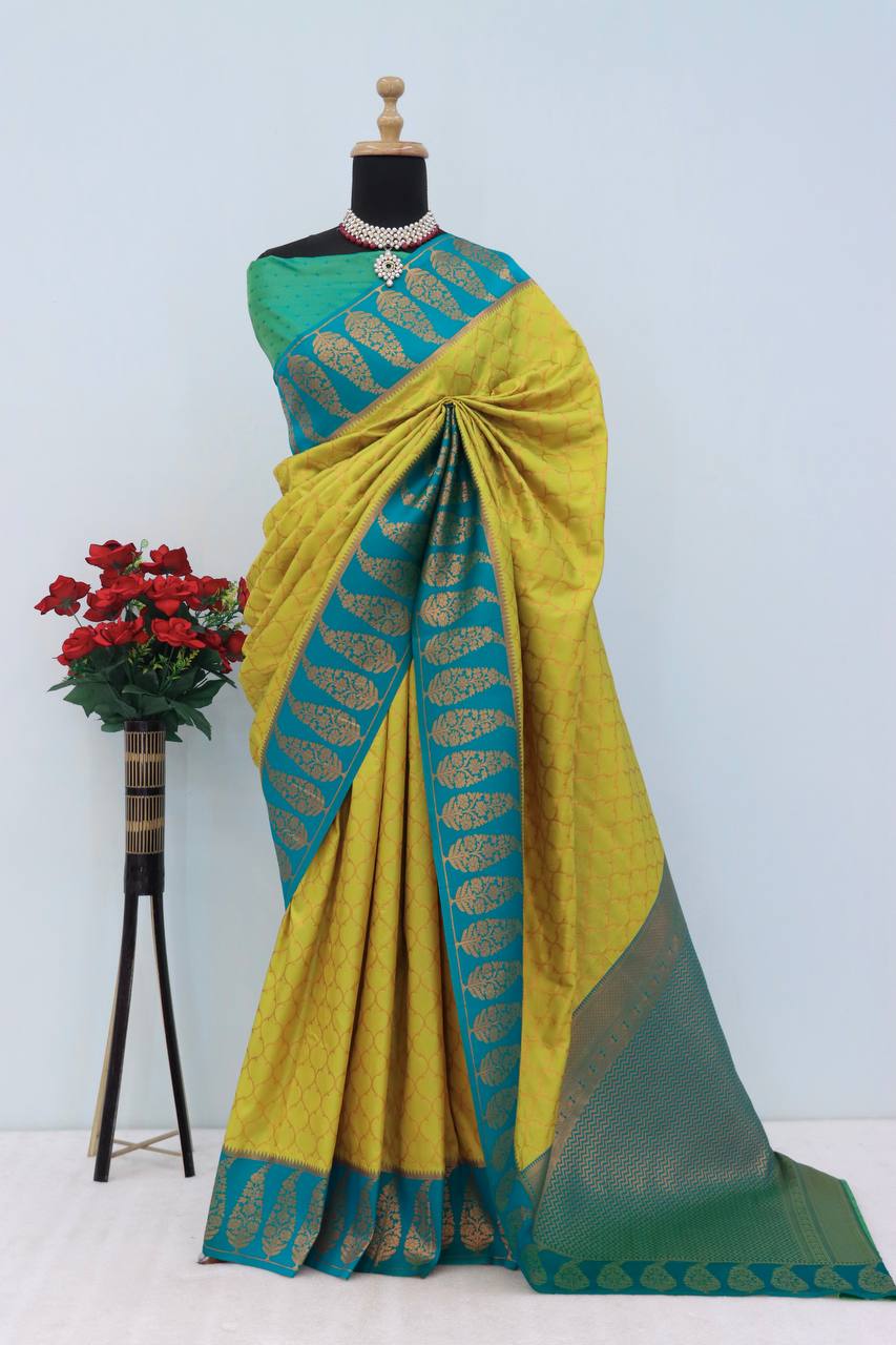 Premium Kanjivaram Soft Silk Saree with Copper Zari Jaal
