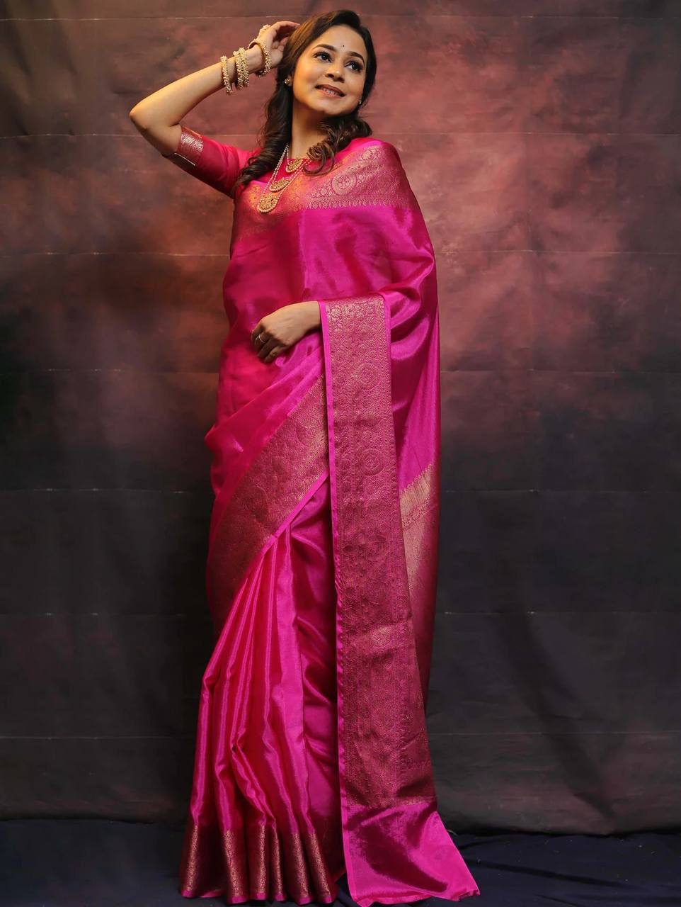 Elegant Organic Banarasi Lichi Silk Wedding Saree