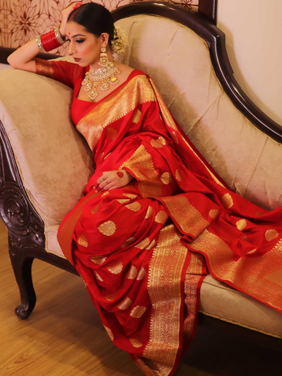 Elegant Lichi Silk Organic Banarasi Wedding Saree