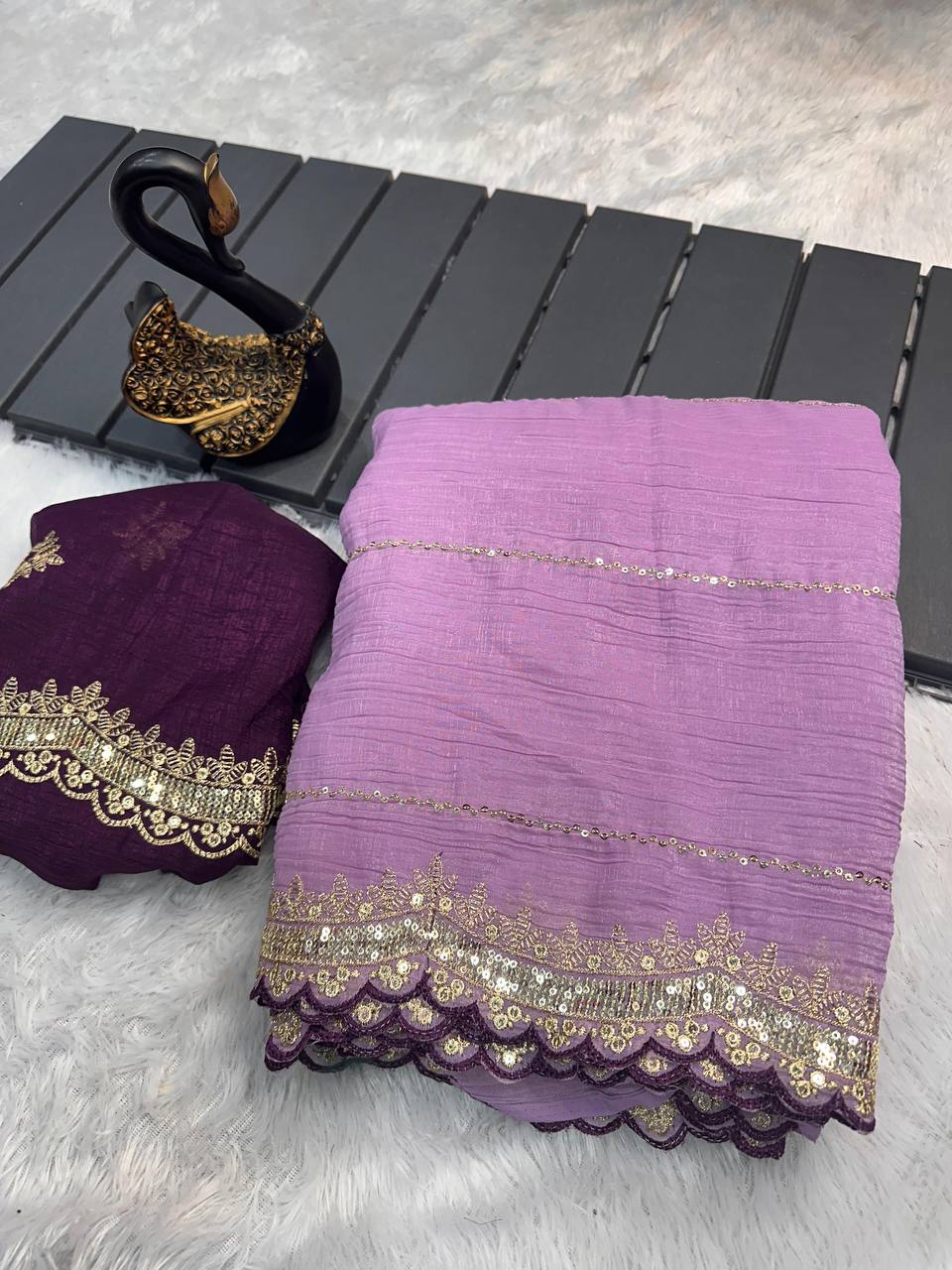 Soft Crunchy Fabric Designer Saree with Sequins & Zari Work