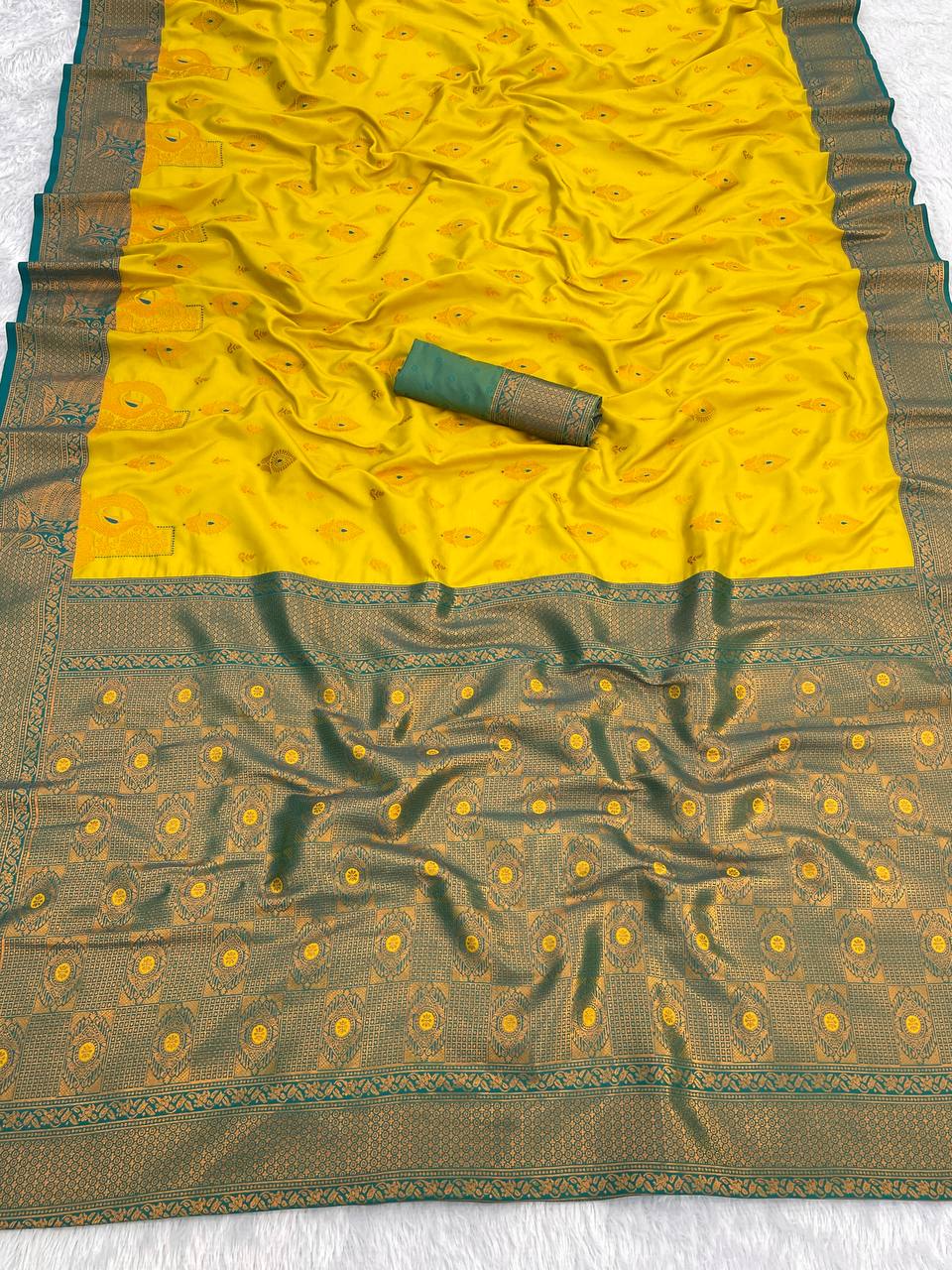 Premium Kanjivaram Soft Silk Saree with Copper Zari Jaal Weaving