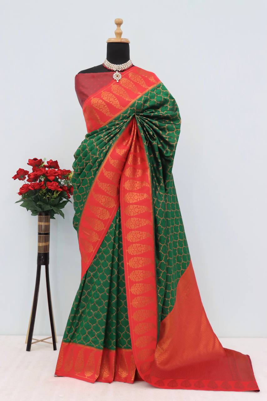 Premium Kanjivaram Soft Silk Saree with Copper Zari Jaal