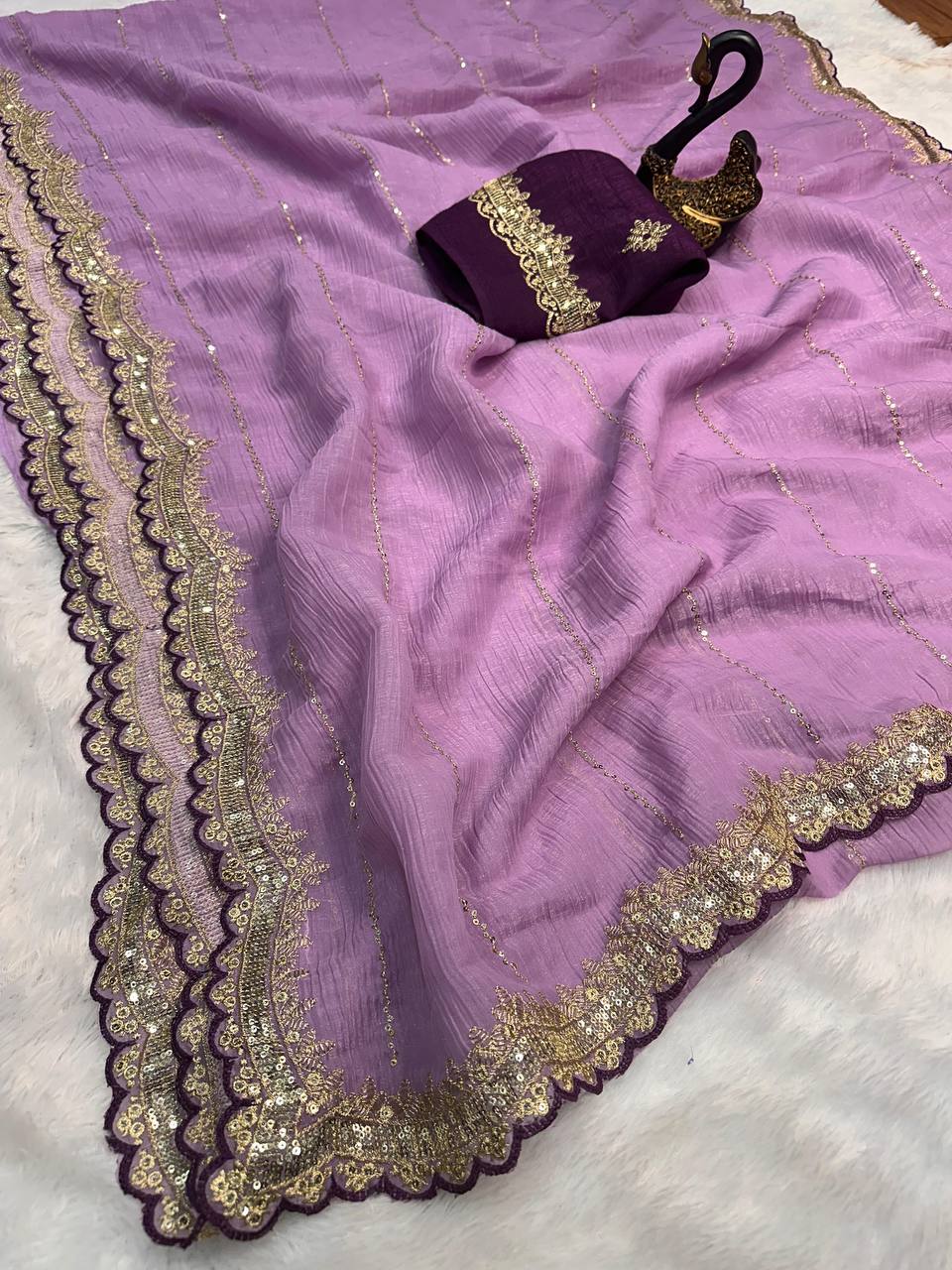 Soft Crunchy Fabric Designer Saree with Sequins & Zari Work