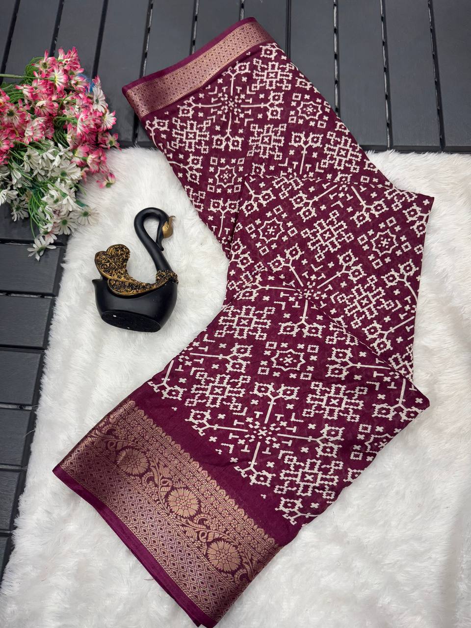 Soft Dola Silk Saree with Jacquard Border & HD Print