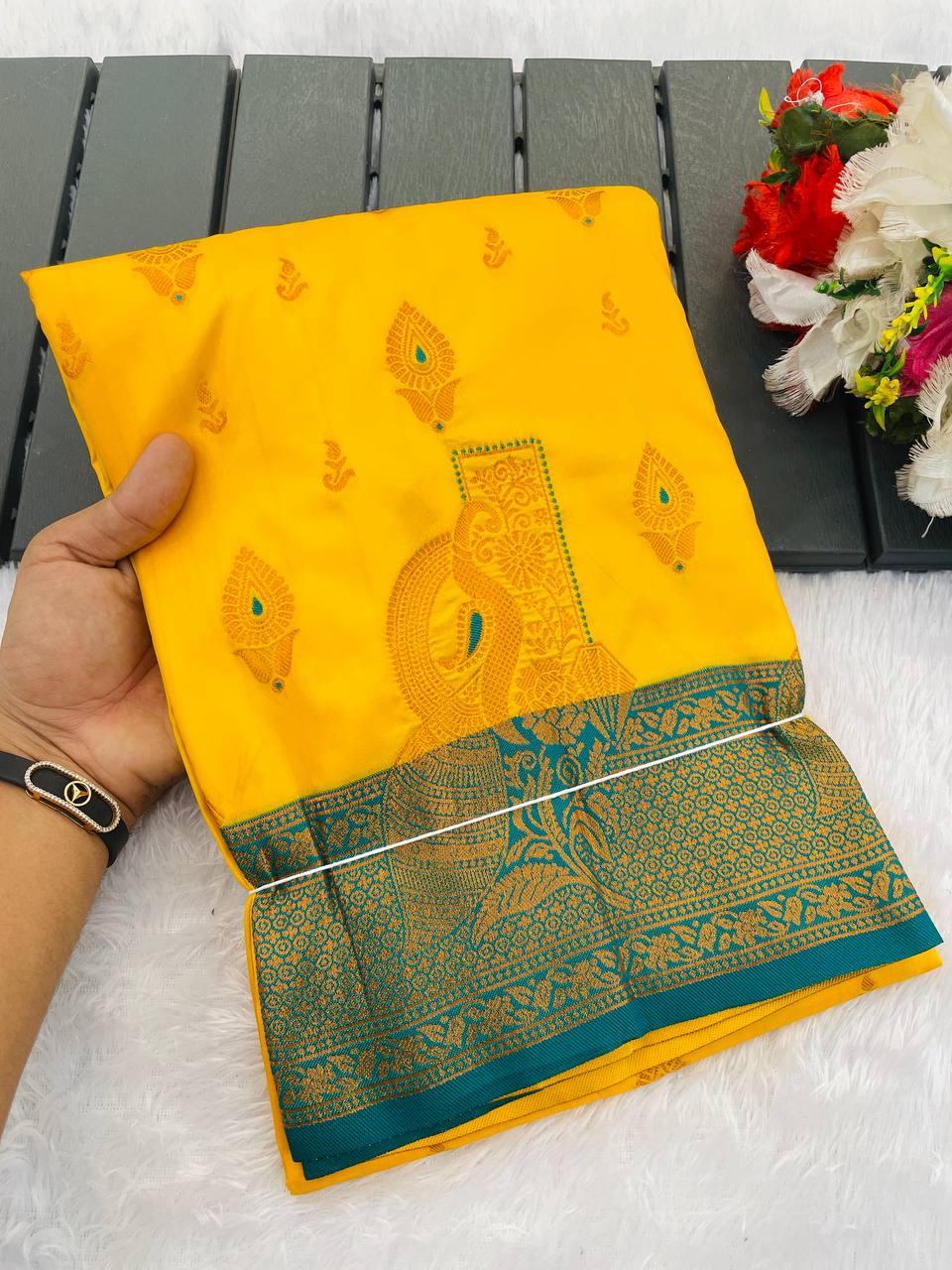 Premium Kanjivaram Soft Silk Saree with Copper Zari Jaal Weaving